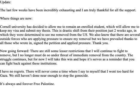 Update on my situation;