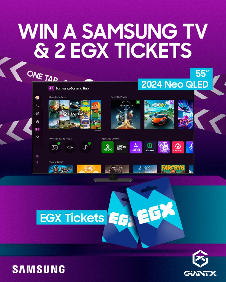📺 GIVEAWAY ANNOUNCEMENT 🕹️   

We have partnered up with @SAMSUNGUK to bring you a huge giveaway 👀   

Before we head to MCM X EGX you could win:   

📺 55" Samsung QN90D TV  
🎟️ Pair of Sunday tickets to EGX  

 To enter make sure to:  
🧑‍🦲Follow  
🔁Retweet this post  
🏷️Tag a