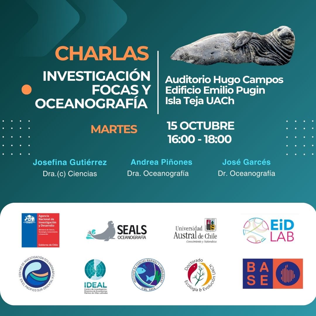 Atentos #Valdivia! 📢 próximo martes les invitamos a conversar sobre investigación en focas y oceanografía en la #Patagonia chilena 🦭💙. 16 hrs en Auditorio Hugo Campos <a href="/cienciasuach/">Facultad de Ciencias, UACh</a> <a href="/UAustraldeChile/">Universidad Austral de Chile</a> #AnilloSEALS