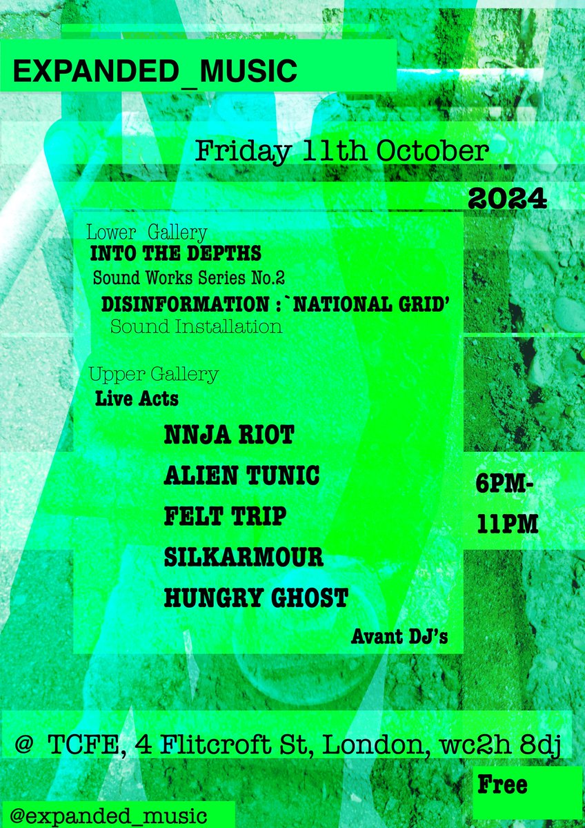 Fri 11th Oct I'll be performing at Expanded Music.
Live NNJA RIOT performance with visuals.
TCFE, 4 Flitcroft St, London, WC2H 8DJ
7pm
FREE ENTRY

Where the EXPANDED_MUSIC team - Sean Mclusky &amp; Kevin Quigley showcase new and innovative ideas in sound-centric art/performance.