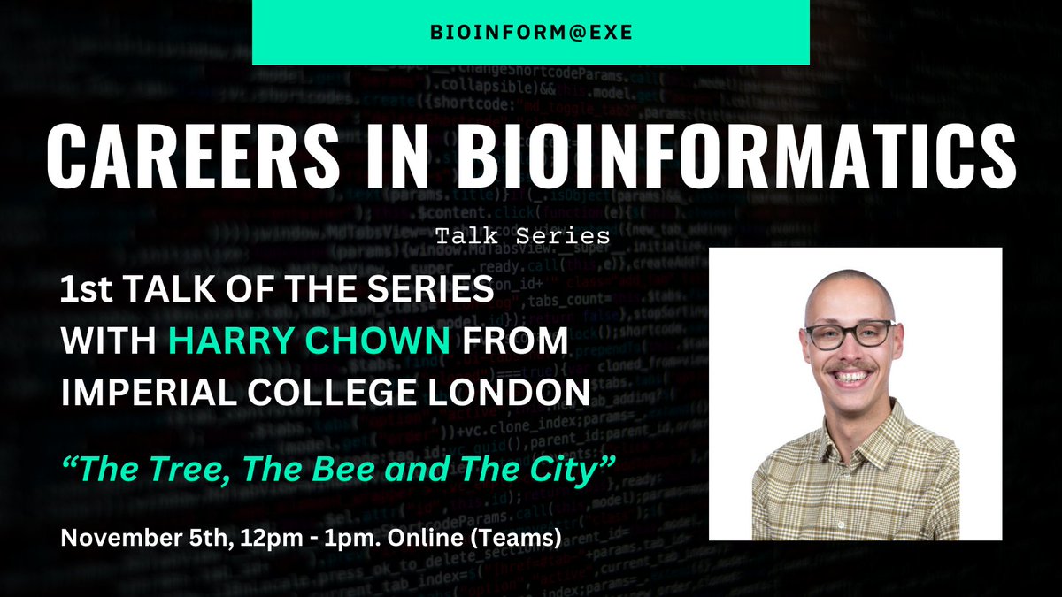 BioinformATExe's tweet image. We're excited to launch a new talk series 'Careers in Bioinformatics', kicking off with Harry Chown on Nov 5th. Open to all - highly recommended for PGRs & ECRs. So grab your lunch and log in!
bit.ly/Harry-Chown-me…
