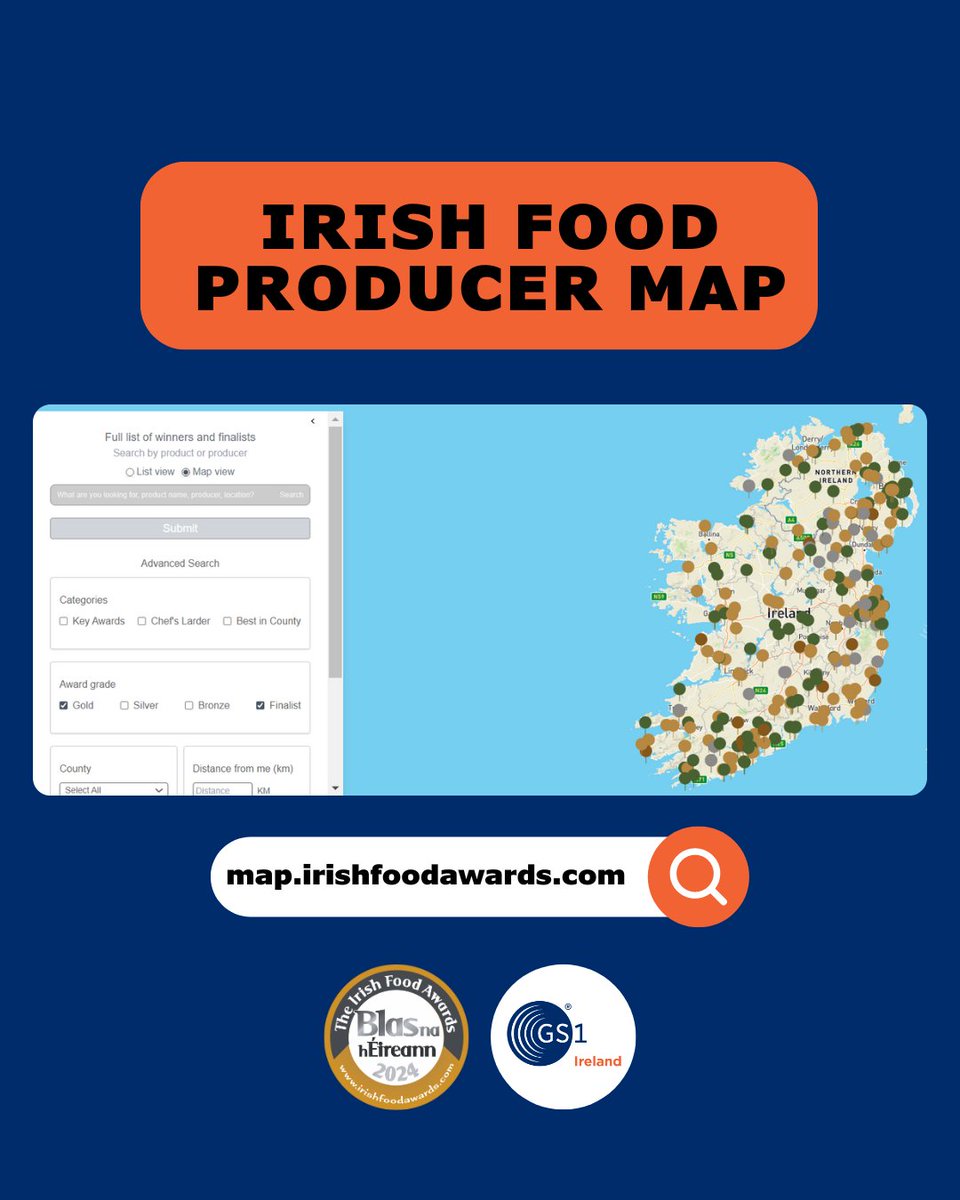 We are delighted to assist Blas na hÉireann to bring you this interactive map showcasing Blas 2024 finalist producers and winners 🗺️📍

This map provides you with information about some of the best food and drink producers in the country 🇮🇪