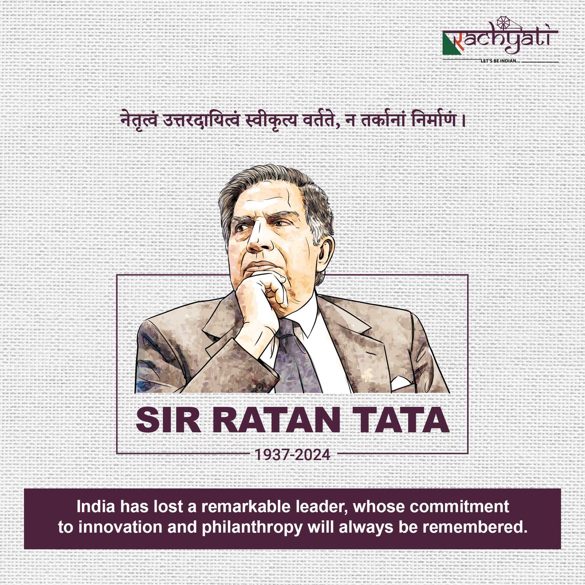 RachyatiF's tweet photo. India has bid farewell to a true gem, Mr. Ratan Tata, who transformed challenges into opportunities. His remarkable legacy will serve as a guiding light for future generations.

#bharatratna #industrialist #RATANTATA #RatanTataPassedAway #RatanTataSir #OmShanti https://t.co/qcu0t2hcAP