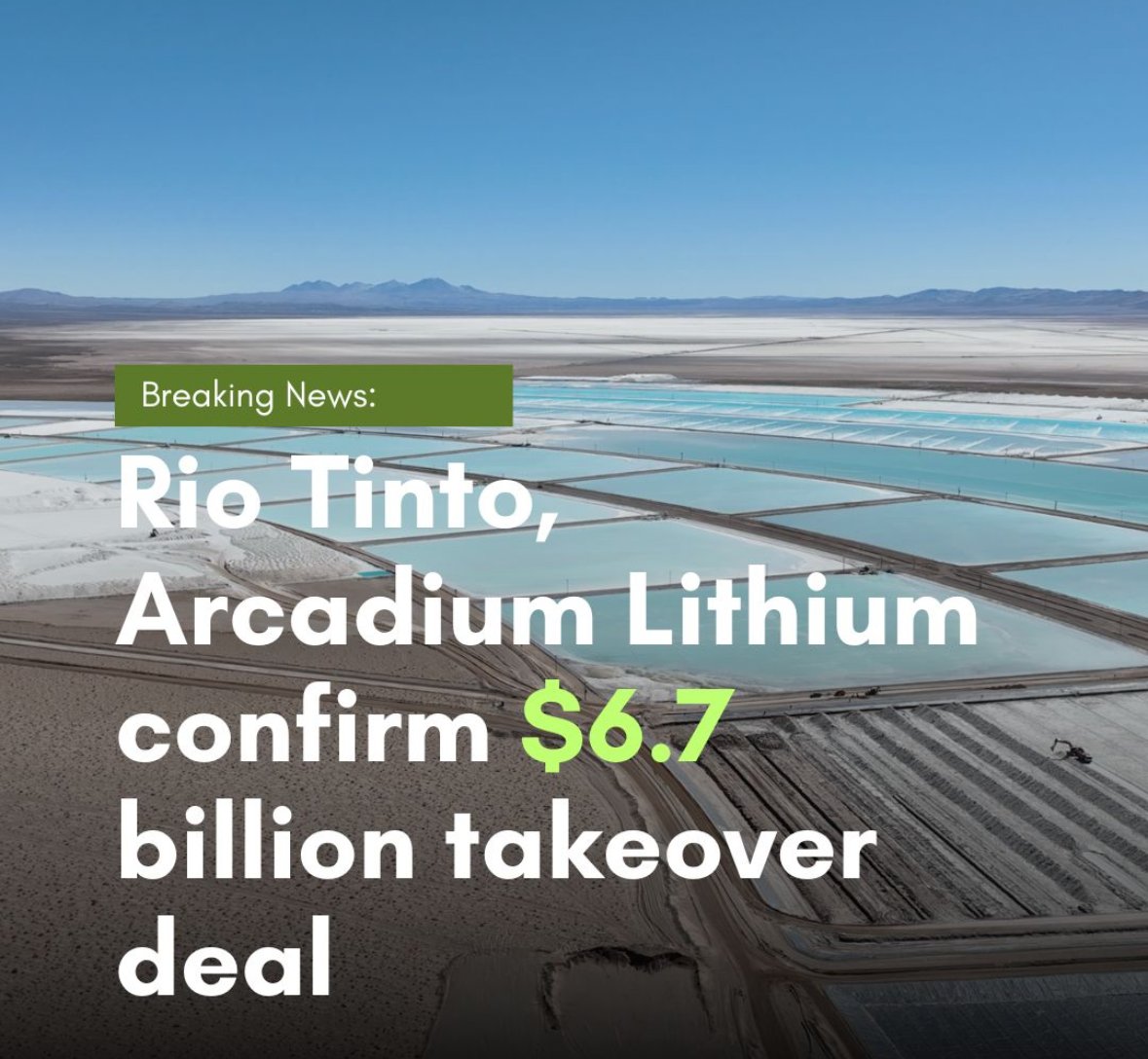 Finally, the rebranding is over! 

<a href="/RioTinto/">Rio Tinto</a> is buying two producing assets in Argentina and several in development. 

A major western countercyclical investment under such market conditions. A bold move...

#lithium #litio #litioenArgentina #mining #LIB #LIBsupplychain