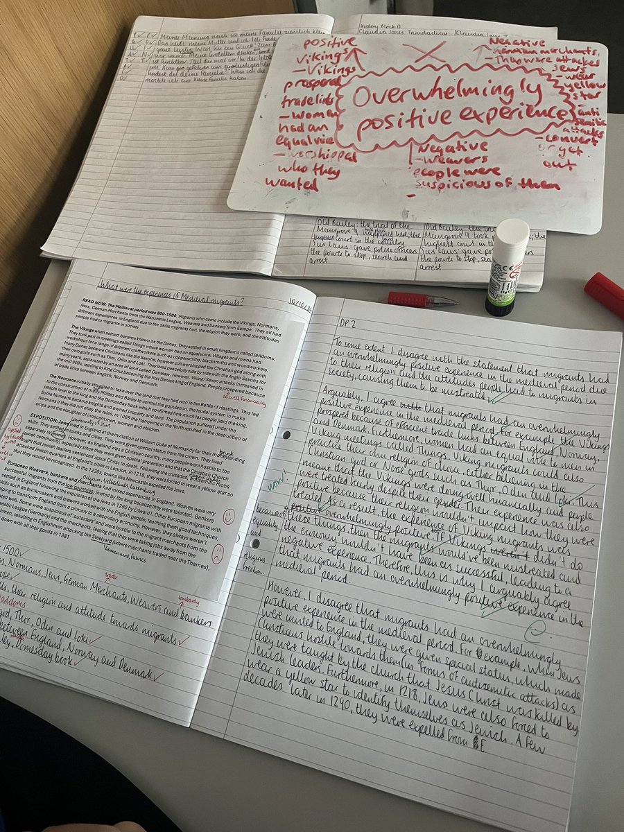 MissJBelch's tweet photo. Mapping answers today with Y10, working towards creating criteria to write sustained and substantiated arguments. 
Before mapping, students recalled what the experience was and created criteria to judge why medieval migrants were treated the way they were @HarrisSAEL https://t.co/CSQTYrNOKw