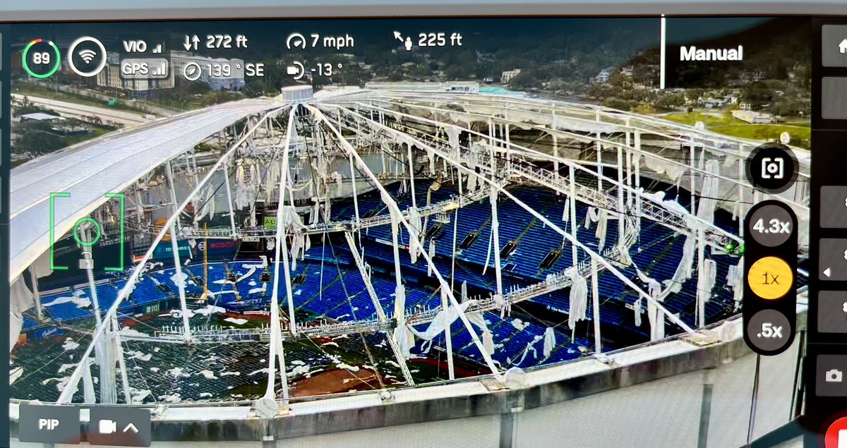 StPetePD's tweet image. First Damage- Here’s a Quick Look at some of the damage to the Trop and a downtown crane at 400 Central Avenue.
Due to the crane, streets are closed from 1st Ave North to 1st Avenue South and 3rd St. To 5th St. Avoid this area.