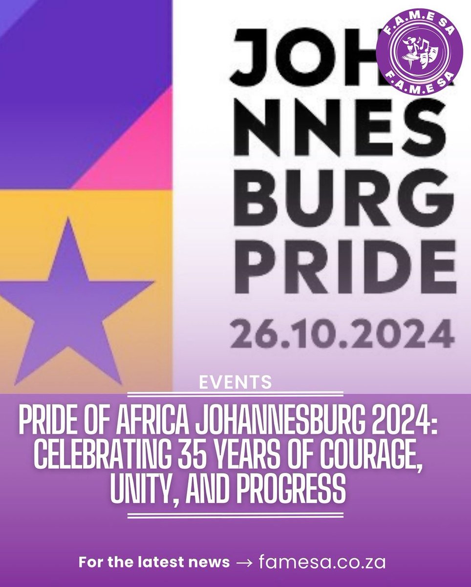 E-Entertainment
(Event)

Pride of Africa Johannesburg 2024: Celebrating 35 Years of Courage, Unity, and Progress

Click here for more information 

famesa.co.za/2024/10/10/pri…

#jhbpride <a href="/JhbPride/">Johannesburg Pride</a>