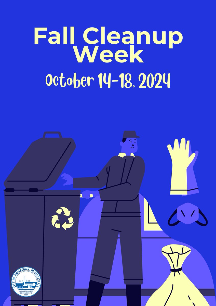 📢 Attention City Residents: Cleanup Week is October 14-18! Dumpsters will be placed at:

📍Fire Station 2
📍Oak &amp; Murdock St
📍Grove &amp; Bond St
📍Washington St Lot
Bring ID! 🚫 No TVs, ACs, fridges, or tires. Call 814-539-2504 for drop-off. Let’s keep our city clean! 🗑️✨
