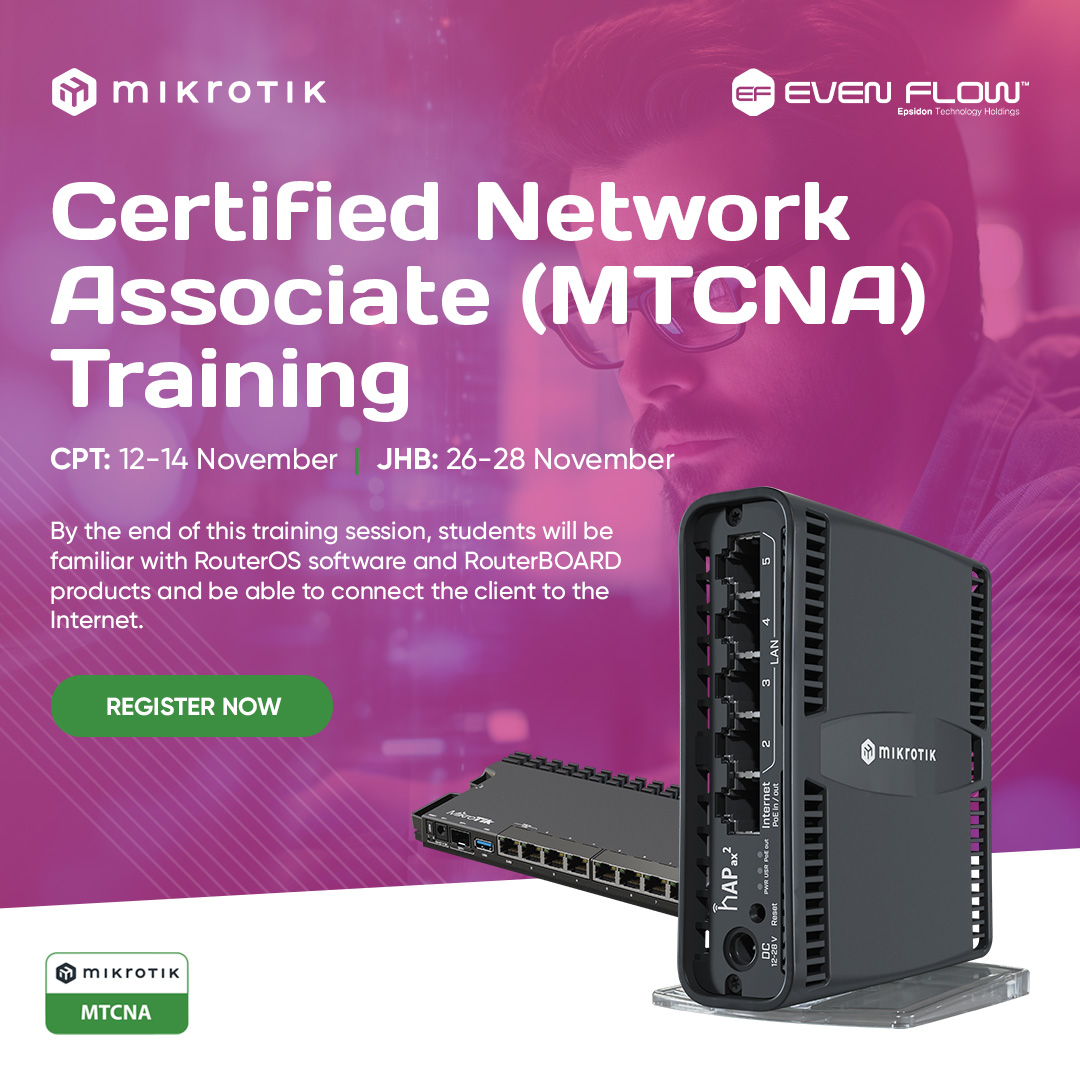 evenflw's tweet image. INVITATION: MikroTik Certified Network Associate (MTCNA) Training.

Register now: epsidon.everlytic.net/public/message…

#NetworkingWorkshop #WirelessNetworks #Subnetting