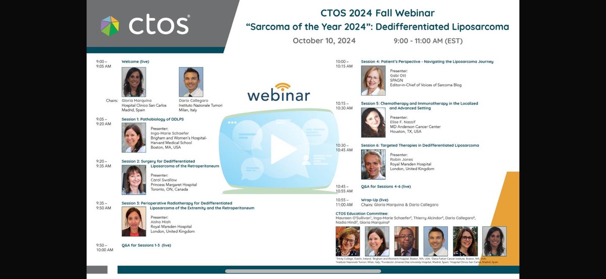 📢 Join us for the <a href="/ctosociety/">CTOS</a> Fall Educational Webinar on Dedifferentiated #liposarcoma❕
Get up to speed ahead of the #CTOS2024 Annual Meeting in San Diego. 🗓️ Don't miss it!
📅 Date: in about 10min❕❕
💻 Register now: vimeo.com/event/4639162