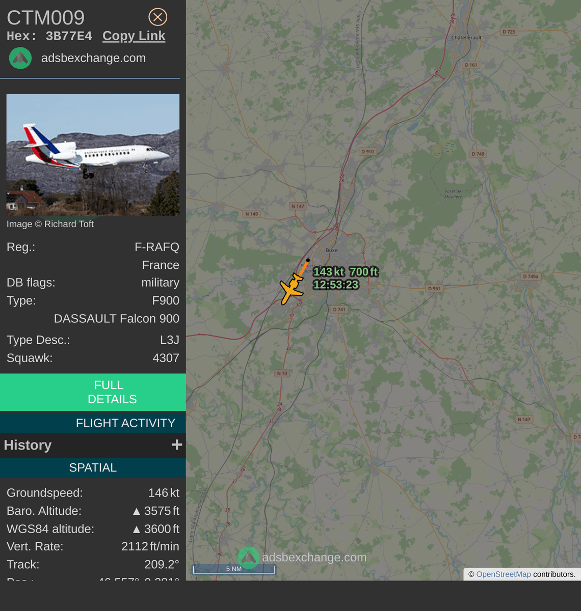 FlottePresident's tweet photo. 🛫 Un Dassault Falcon 900 🇫🇷 République Française vient de décoller près de Poitiers/Biard, France.
Vol #CTM009, immatriculation #FRAFQ.
Suivre le vol : https://t.co/aKEFAOe1YH https://t.co/r3KJtyhUp8