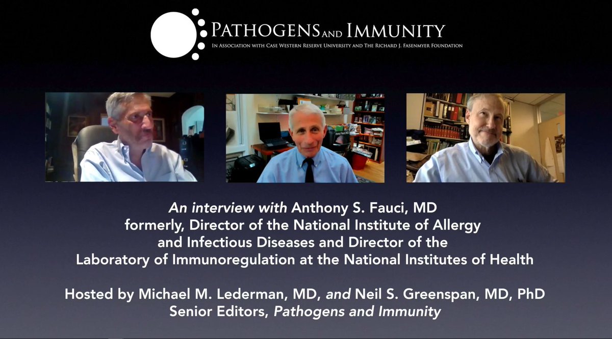 paijournal's tweet image. Pathogens and Immunity senior editors host Dr. Anthony Fauci in this new interview discussing his career as director of the #NIAID. Read the transcript buff.ly/3Xtp4SQ or watch the video buff.ly/47ExA5W