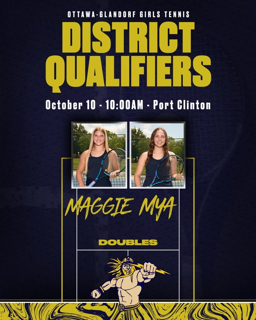 Good luck to Maggie and Mya as they compete at District Tennis this morning! They take on Grace Arnold and Nora Pixler from Port Clinton in their first match.