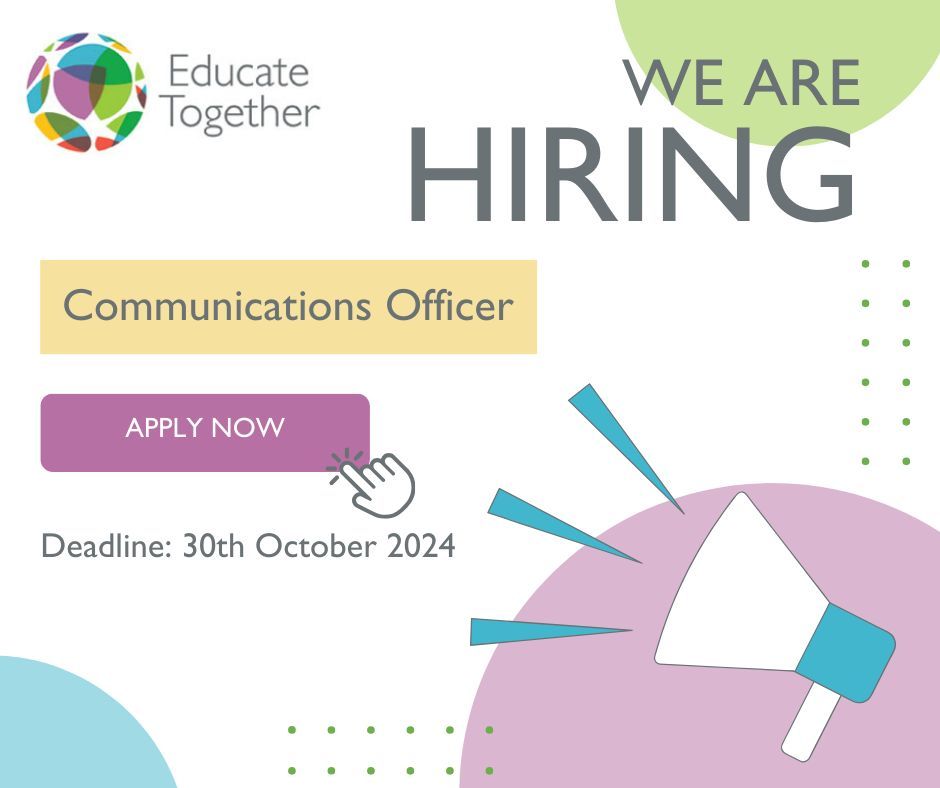 Educate Together is hiring a Communications Officer! This vacancy presents an exciting opportunity for the right person to make a positive difference in education and equality in Ireland. Interested? Apply on Indeed by 30th October 2024 buff.ly/3wfHhEL