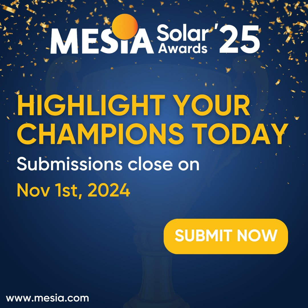 MiddleEastSolar's tweet image. 🌟 Shine as a Solar Leader at the MESIA Solar Awards 2025! Submit your entries by November 1, 2024, and showcase your achievements.  New categories: Next Generation Solar Leader &amp;amp; Net-Zero Champion! 

 Submit now: ow.ly/FVc650TIzeg

#SolarAwards #RenewableEnergy #MENASolar
