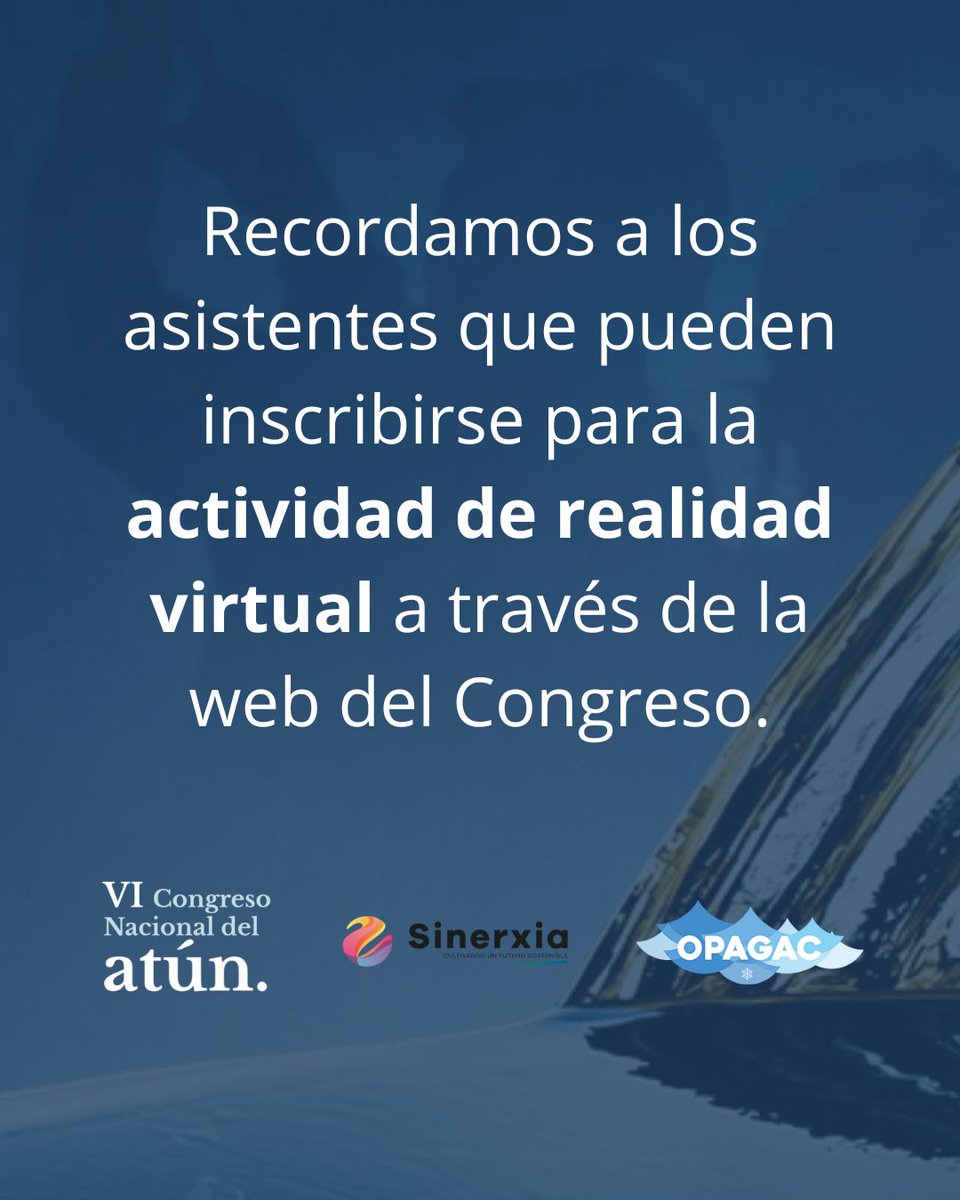 Recordamos a los asistentes que pueden inscribirse para la actividad de 𝗿𝗲𝗮𝗹𝗶𝗱𝗮𝗱 𝘃𝗶𝗿𝘁𝘂𝗮𝗹 organizada por <a href="/sinerxiaplus/">Sinerxia Consultora</a> en de la web: congresonacionalatun.es/actividades-pa…
⁣
Pases cada 10 minutos desde las 11:15 hasta las 17:15 en la Sala Rubén Darío.⁣
⁣
 #CongresoDelAtún2024