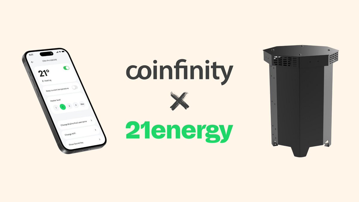 Halte deine #Bitcoin cold und dein Zuhause warm! 🔥

Passend zum Beginn der kühleren Jahreszeit verlosen wir zusammen mit <a href="/21energy_com/">21energy</a> einen Mining-Ofen im Wert von 990€, mit dem man sich warm halten und gleichzeitig ein paar Sats verdienen kann.

So nimmst du teil:

1️⃣ Folge