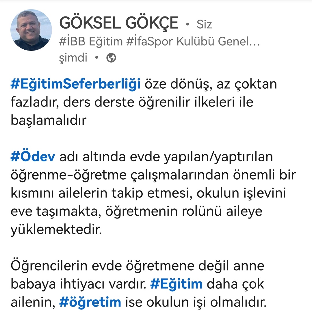 GkslGkce's tweet image. #EğitimSeferberliği öze dönüş, az çoktan fazladır, ders derste öğrenilir ilkeleri ile başlamalıdır

#Ödev adı altında evde yapılan/yaptırılan öğrenme-öğretme çalışmalarından önemli bir kısmını ailelerin takip etmesi, okulun işlevini +++