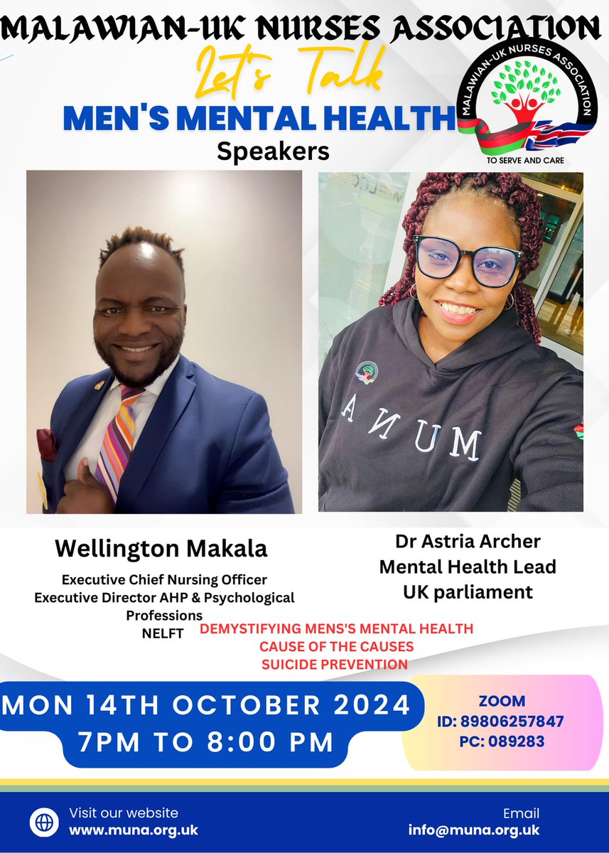 Malawian UK Nurses Association (@malawianuknurse) on Twitter photo Today is World Mental Health Day, dedicated to raising awareness about MH issues and advocating for better mental health care for all individuals. Black men often face unique challenges. Let's talk MH <a href="/wmakala/">Wellington Makala #STTRP</a> <a href="/CNOBME_SAG/">CNO CMidO_StrategyGrp</a> <a href="/chargladstone/">Charity Gladstone RN MBE. Matron Cardiac/Respirato</a> <a href="/ZIMNA_UK/">ZIMNA-UK</a> @S_Amani Today is World Mental Health Day, dedicated to raising awareness about MH issues and advocating for better mental health care for all individuals. Black men often face unique challenges. Let's talk MH <a href="/wmakala/">Wellington Makala #STTRP</a> <a href="/CNOBME_SAG/">CNO CMidO_StrategyGrp</a> <a href="/chargladstone/">Charity Gladstone RN MBE. Matron Cardiac/Respirato</a> <a href="/ZIMNA_UK/">ZIMNA-UK</a> @S_Amani