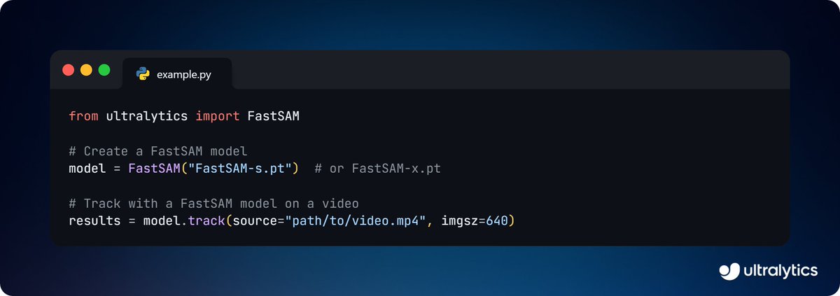 ultralytics's tweet image. Segment and track objects with FastSAM using Ultralytics 😍

📘FastSAM models use Ultralytics YOLOv8 and the SAM model for fast segmentation of anything in a frame.

⭐ You can track the segmentation results for stable masks.

Read more ➡️ ow.ly/TSyJ50TnI6F

#AI #FastSAM
