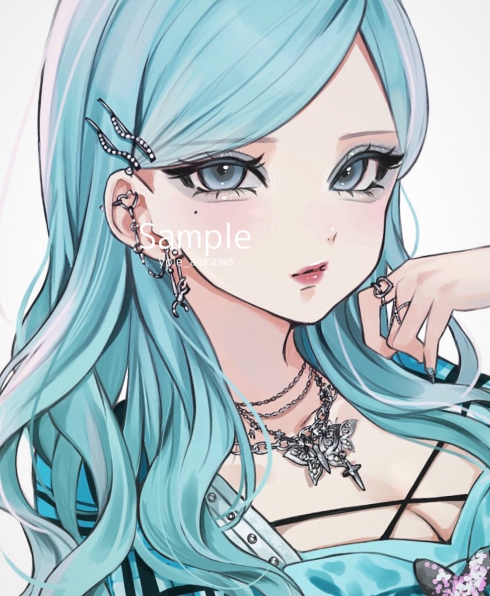 水色系ぎゃるの女の子のご依頼絵でした🦋🩵 生誕祭のグッズにご使用