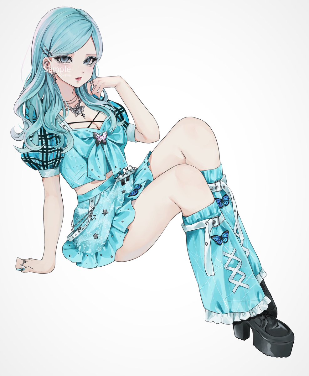 水色系ぎゃるの女の子のご依頼絵でした🦋🩵 生誕祭のグッズにご使用