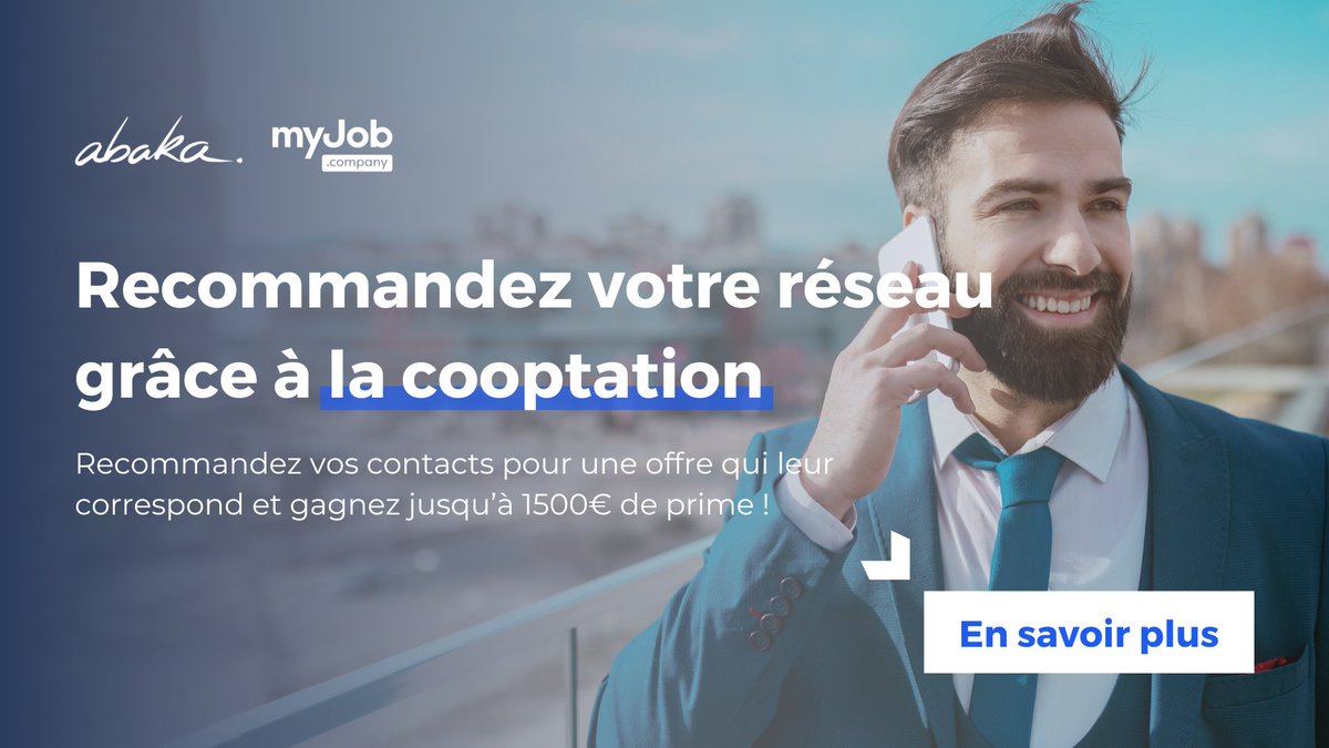 ❓ Vous avez des contacts en recherche d’opportunités professionnelles ?

✔️ Devenez coopteur avec MyJob.Company 

🕑 Recommandez vos contacts pour une offre qui leur correspond et gagnez jusqu’à 1500€ de prime !

Pour en savoir plus ⤵️

myjob.company