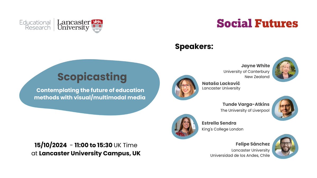 Lancaster University (@lancasteruni) on Twitter photo Our Centre for @Social_Futures & <a href="/EdResLancaster/">Educational Research</a> is hosting a brunch symposium for researchers, PG students and teachers to discuss visual & new media as tools for teaching and research. For more info or to register, follow the link 👉 rb.gy/wevwfm Our Centre for @Social_Futures & <a href="/EdResLancaster/">Educational Research</a> is hosting a brunch symposium for researchers, PG students and teachers to discuss visual & new media as tools for teaching and research. For more info or to register, follow the link 👉 rb.gy/wevwfm