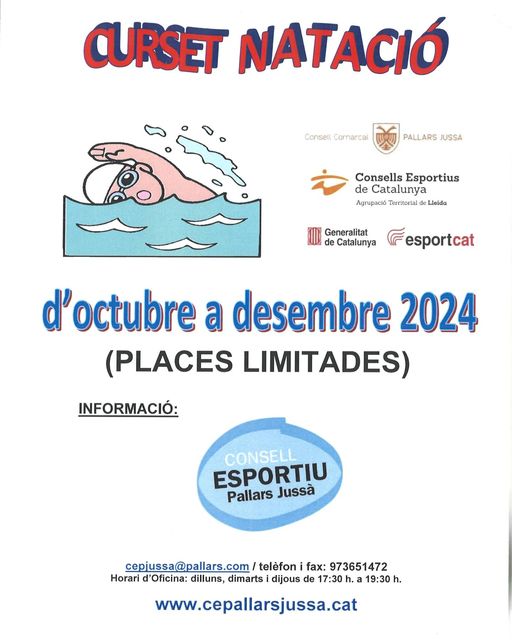 🏊Obrim les inscripcions al curset de natació!
🗓️D’octubre a desembre 2024, 1 hora setmanal de classe segons horari i grup.
PLACES LIMITADES!  US HI ESPEREM! info i inscripcions a cepallarsjussa.cat/producte/curse…
