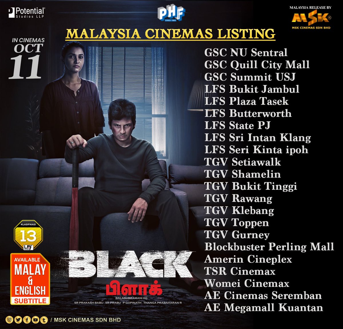 Saradha Sivalingam Kalai (@saradhaks) on Twitter photo Hello Malaysia🇲🇾 
Theatre Listing for #BLACK
Prepare for a cinematic journey filled with suspense and edge-of-the-seat excitement!
Produced by <a href="/prabhu_sr/">SR Prabu</a> @potentialstudiosllp 
<a href="/pharsfilm/">Phars Film Co LLC</a> 
Malaysia release by @official_mskcinemas 
<a href="/JiivaOfficial/">Jiiva</a> <a href="/priya_Bshankar/">Priya BhavaniShankar</a> <a href="/prabhu_sr/">SR Prabu</a> Hello Malaysia🇲🇾 
Theatre Listing for #BLACK
Prepare for a cinematic journey filled with suspense and edge-of-the-seat excitement!
Produced by <a href="/prabhu_sr/">SR Prabu</a> @potentialstudiosllp 
<a href="/pharsfilm/">Phars Film Co LLC</a> 
Malaysia release by @official_mskcinemas 
<a href="/JiivaOfficial/">Jiiva</a> <a href="/priya_Bshankar/">Priya BhavaniShankar</a> <a href="/prabhu_sr/">SR Prabu</a>