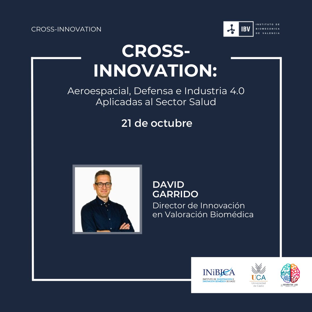 El 21/10 estaremos en el evento "CROSS-INNOVATION: Aeroespacial, Defensa e Industria 4.0 Aplicadas al Sector Salud".

Donde nuestro Director de Innovación en Valoración Biomédica, David Garrido, estará en la mesa redonda sobre "Gemelos Digitales e #IA".

🔗inibica.es/inscripcion_ta…