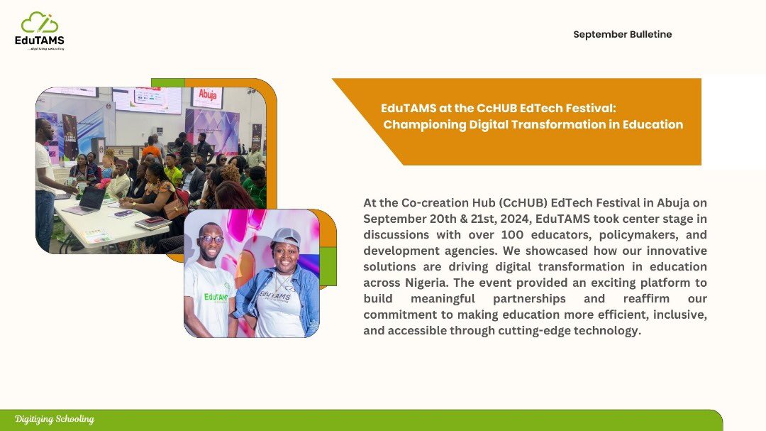 edu_tams's tweet image. September 2024 Bulletin

Join us as we continue to make education more accessible across Nigeria.

@Cc_HUB @MastercardFdn @UNESCO @ubecnigeria 

#EduTAMS #digitizingeducation #SchoolandLearningManagement #Edtech