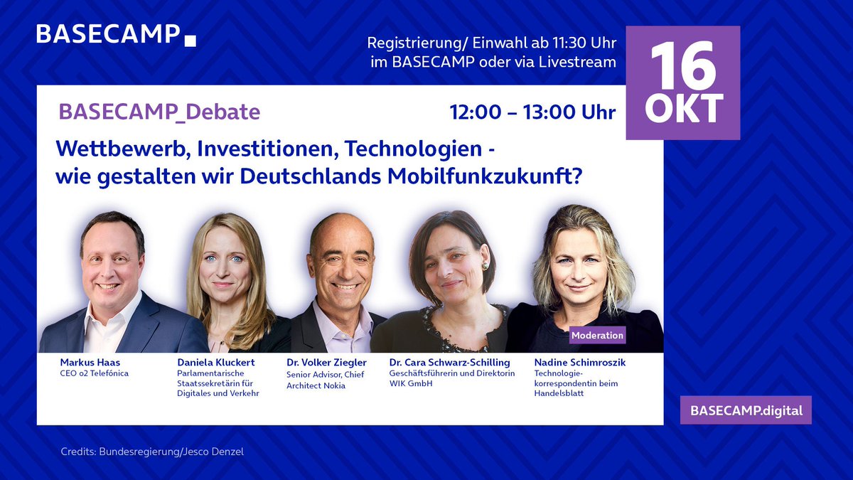 BASECAMP_digital (@basecamp_debate) on Twitter photo Wettbewerb, Investitionen, Technologien, #KI, #IoT, neue Kundenbedürfnisse – wie gestalten wir Deutschlands Mobilfunkzukunft? Diskutieren wir auf der BASECAMP_Debate mit <a href="/telefonica_de/">Telefónica Germany</a>, <a href="/DanielaKluckert/">Daniela Kluckert</a> @bmdv, <a href="/nokia/">Nokia</a>, <a href="/handelsblatt/">Handelsblatt</a>. Hier anmelden: shorturl.at/13pOc Wettbewerb, Investitionen, Technologien, #KI, #IoT, neue Kundenbedürfnisse – wie gestalten wir Deutschlands Mobilfunkzukunft? Diskutieren wir auf der BASECAMP_Debate mit <a href="/telefonica_de/">Telefónica Germany</a>, <a href="/DanielaKluckert/">Daniela Kluckert</a> @bmdv, <a href="/nokia/">Nokia</a>, <a href="/handelsblatt/">Handelsblatt</a>. Hier anmelden: shorturl.at/13pOc