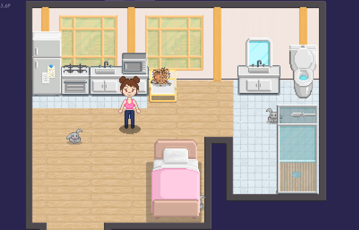 Three days in Garland and I already have dust bunnies (so cute!) and killed my plant! I'm hoping if I water it, it will be ok? Hopefully.

The game is Moonlight in Garland and it's a life sim set in the big city! No, not a farm.
But I think you get to be part of a community farm!