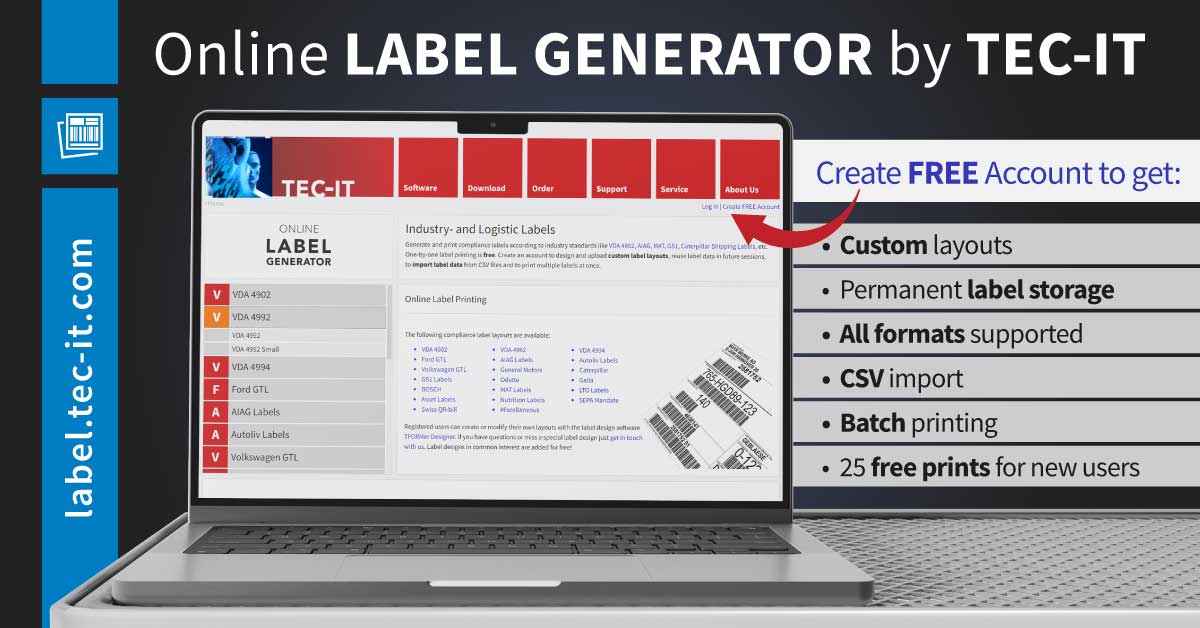 TECIT's tweet photo. 🌐 Try TEC-IT’s Online Label Generator at https://t.co/oeISVorG2I! Create a free account to unlock cool features:
🎨 Custom designs
🔒 Secure label storage
📊 Major industry formats
📥 CSV data imports
🖨️ Batch printing
🎁 25 free print credits for new users https://t.co/jSeMPi99I1
