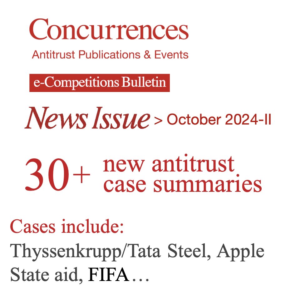 CompetitionLaws's tweet image. The #eCompetitions News Issue October-II 2024 is now online: lnkd.in/dBGBi7q. 

Contributors include: Henar Gonzalez Durantez, Kyriakos Fountoukakos, Kristien Geeurickx, Daniel Masterton, Ruth Allen (née Sander), Pilar Carrasco and Gonzalo Sanz-Magallón Delhaize…