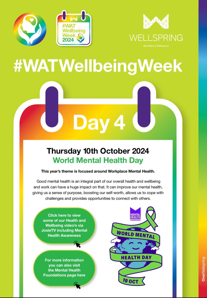 Wellspring Wellbeing Champions (@wellspringwell1) on Twitter photo Today join us in supporting #WorldMentalHealthDay2024 π #wellbeing #strongertogether Today join us in supporting #WorldMentalHealthDay2024 π #wellbeing #strongertogether
