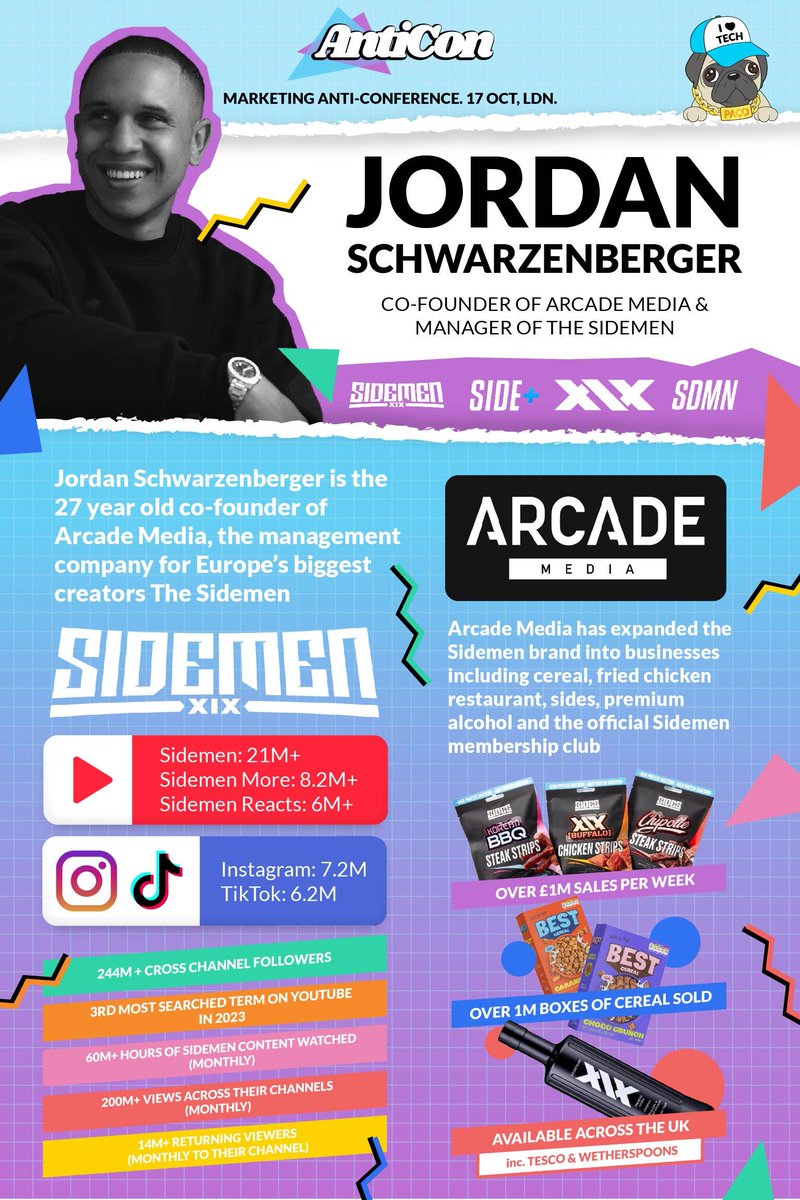 Don’t miss AntiCon on Oct 17th! Catch the fireside chat with Jordan Schwarzenberger, Co-founder &amp; Manager at Arcade Media/Sidemen. Discover how he played a key role in building the $100M Sidemen empire and the secrets of their YouTube success! 🔥

Apply - hubs.ly/Q02SFrVX0