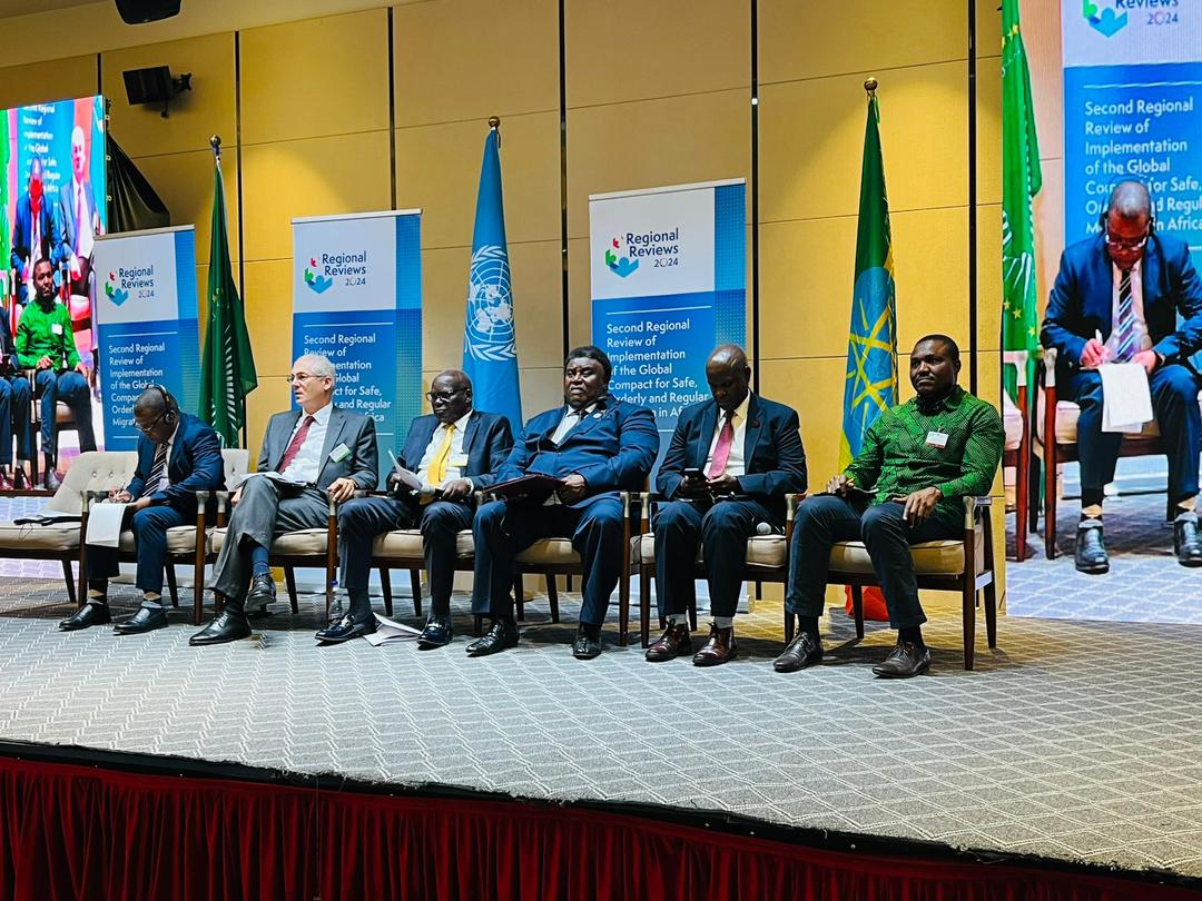 IOMMalawi's tweet image. The #GlobalCompactforMigration Multistakeholder Hearing for the Africa #RegionalReview is currently underway! Hon Minister Dr Kenneth Zikhale Ng’oma of Homeland Security and IOM DG Ms Amy Pope are discussing Malawi&apos;s experiences as a GCM champion country in Southern Africa.