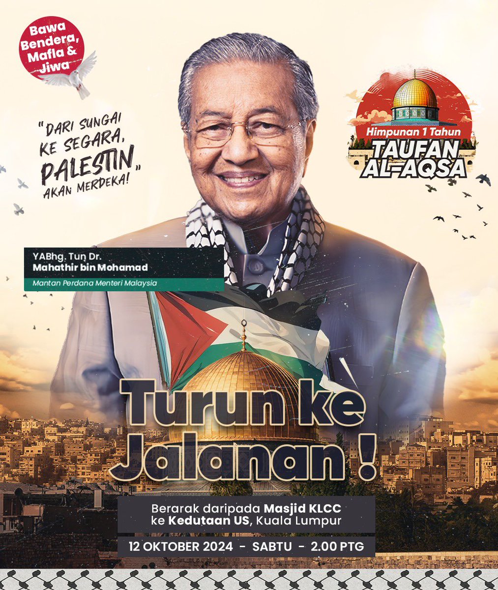 Jom dengarkan pidato khas daripada YB Tan Sri Dato' Seri Tuan Guru Haji Abdul Hadi Awang dan Tun Dr Mahathir di Himpunan Setahun Taufan al-Aqsa di Kuala Lumpur pada 12 Oktober 2024 (Sabtu) ini.

#PemudaPAS
#KitaMemimpin