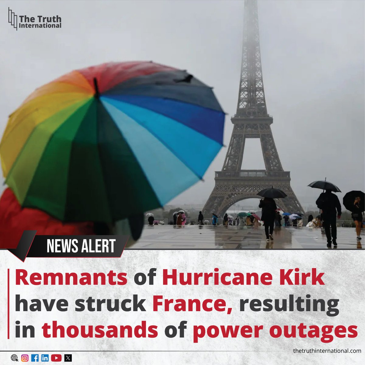 ttimagazine's tweet image. Remnants of Hurricane Kirk have struck France, resulting in thousands of power outages

For Detail
thetruthinternational.com/latest-updates…

#remnants #hurricane #france #resulting #kirk #resulting #thousands #power #outages #tti #thetruthinternational #ttimagazine