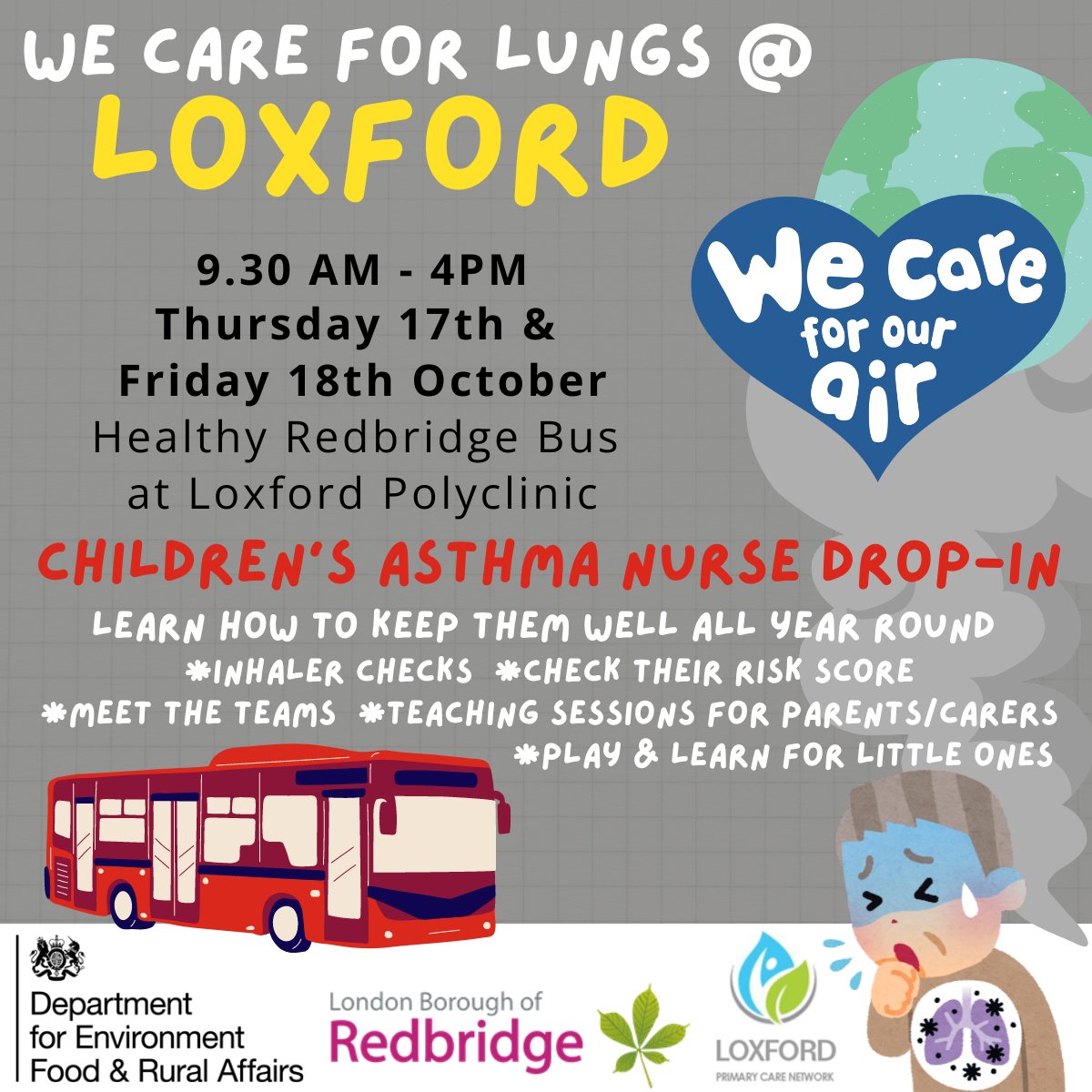 I'll be on the Healthy Redbridge Bus next week for 2 days next week talking all things CYP asthma 🚌📢
Please share with your teams and families-
🫁all-age lung health chat
📢Q&amp;A 
🚭adolescent &amp; adult smoking/vaping cessation 
<a href="/RedbridgeLive/">Redbridge Council</a> <a href="/HWRedbridge/">HealthwatchRedbridge</a> <a href="/LoxfordMatters/">loxford matters</a>
