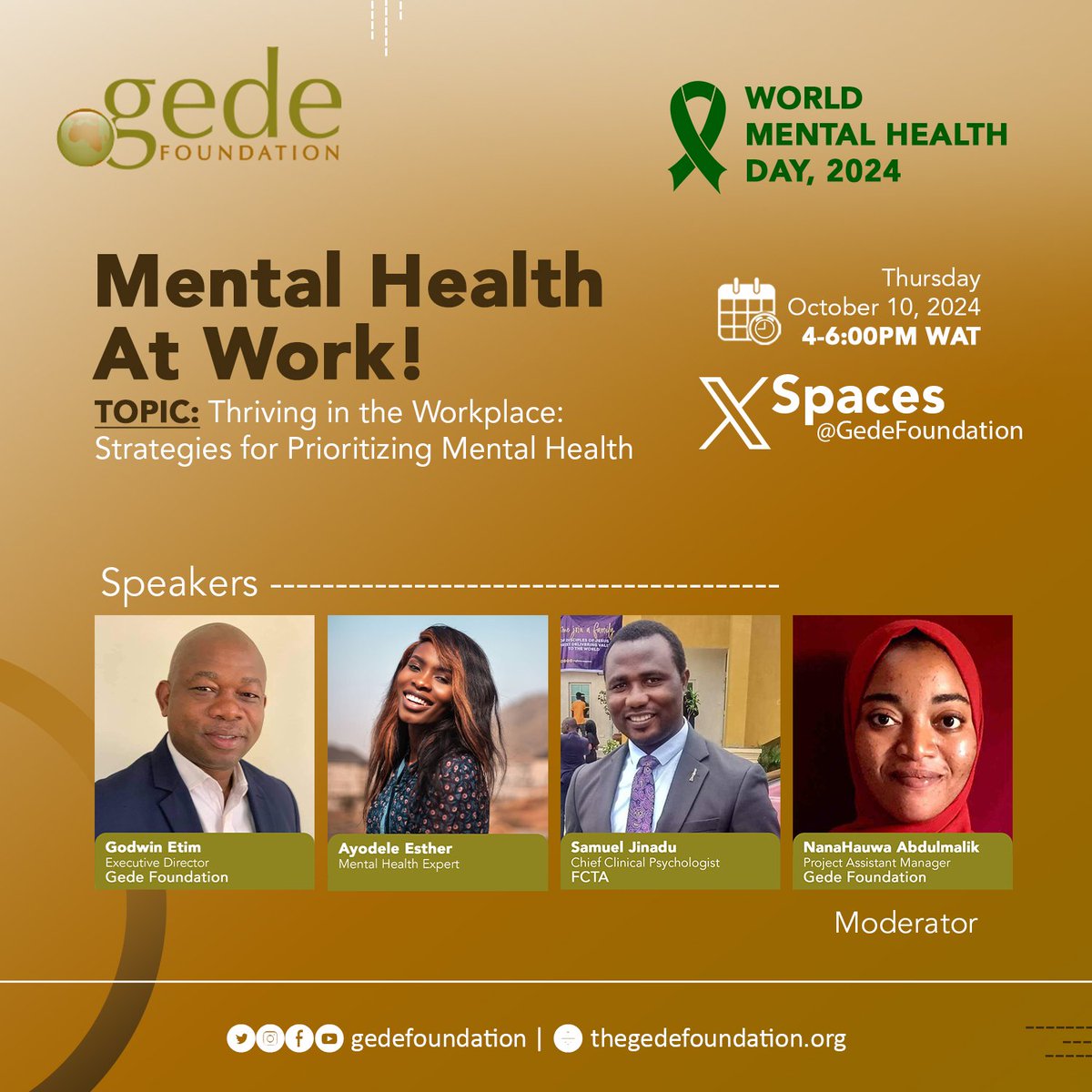 HenryAkumuko's tweet image. I will be joining @GedeFoundation today for this!

Set your reminders!

#MentalHealthAtWork
#WorldMentalHealthDay 
#MentalHealthMatters