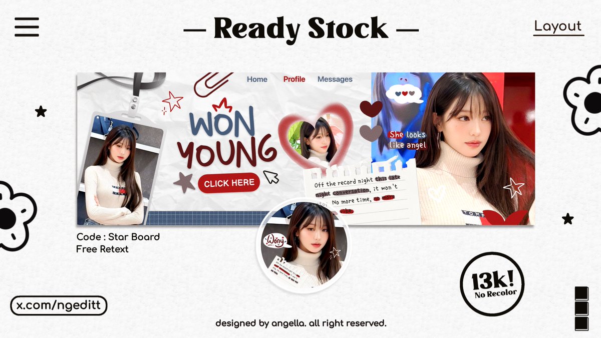 hi! mintaa rep0sttnya yah!
el ada layout ready serba-serbii wonyoung, detail tertera di pict, dm aja kalau mau take! makacii #zonauang #zonaba