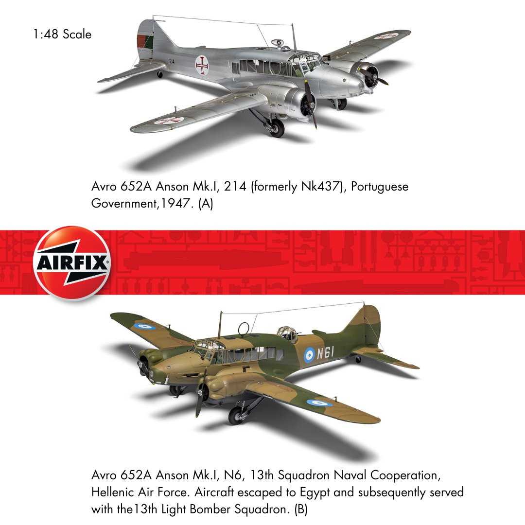 Airfix's tweet photo. Faithful Annie…

Which of these fantastic schemes will you choose?

Learn more: https://t.co/9Yoqqiii6h👈

#Airfix #ScaleModelling #ScaleModels #AvroAnson https://t.co/AYh2HYuTXl
