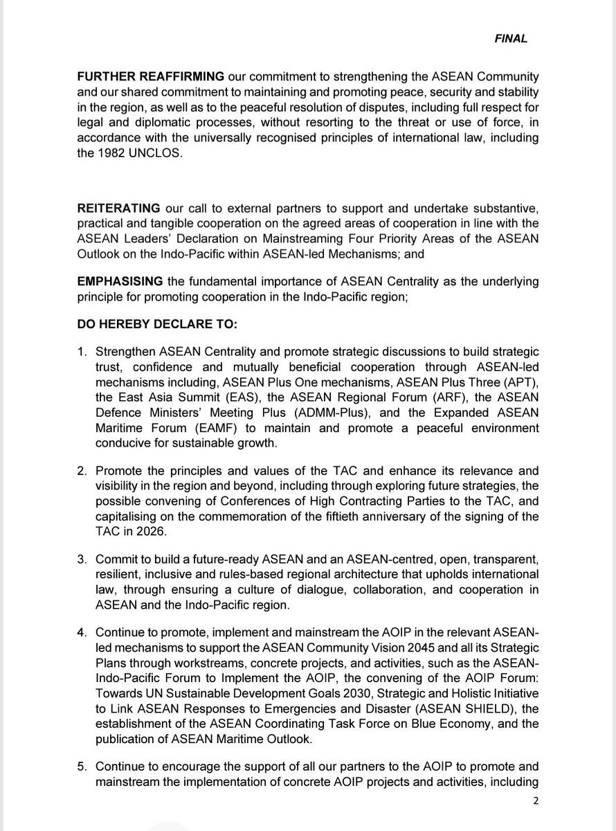 supbrow's tweet image. 1/ #ASEAN Leaders’ Declaration on the ASEAN Outlook on the Indo-Pacific #AOIP for the Future-Ready ASEAN and ASEAN-Centred Regional Architecture

@Sharon__Seah
@raylockman
@HooCP

asean.org/asean-leaders-…