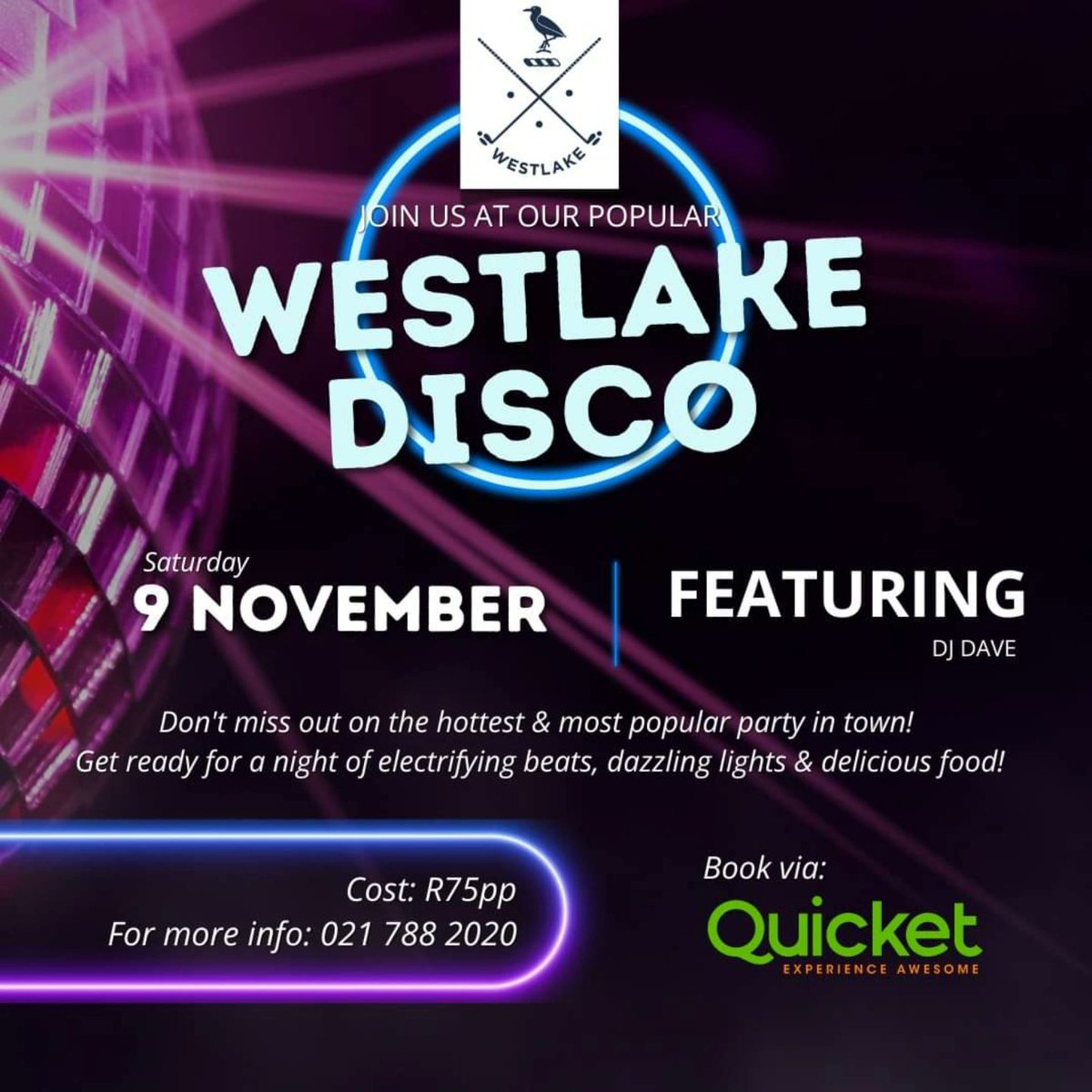 Here is all of the information you want to know:
📆 Sat, 9 Nov from 18h30
🎟 Tickets only R75
🎼 Music features faves from all eras - 70s, 80s, 90s, and Noughties.
🪑 No table bookings. First come, first served.
🍔 Finger meals.
All welcome!
Book here
quicket.co.za/events/284770-…