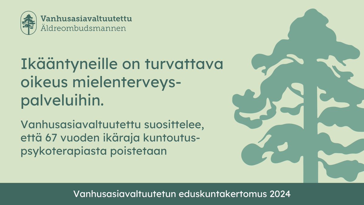 Tänään vietetään maailman mielenterveyspäivää. Mielenterveyden ongelmat koskettavat kaiken ikäisiä, mutta ikääntyneille suunnatut mielenterveyden palvelut ovat viime vuosina vähentyneet entisestään.

✅ Ikääntyneille on turvattava oikeus mielenterveyspalveluihin. 1/6