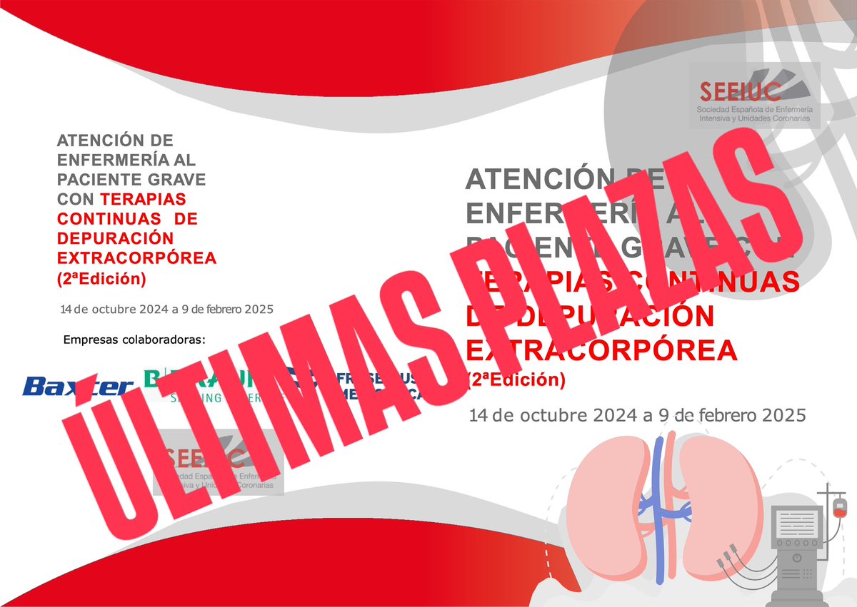 seeiucoficial's tweet image. ⚠️ULTIMAS PLAZAS⚠️

Si todavía no te has apuntado a la 2ªedición del curso de terapias continuas de depuración extracorpórea, aún estás a tiempo.

💻Inscríbete 👉 seeiuc.org/inscripcion-cu…