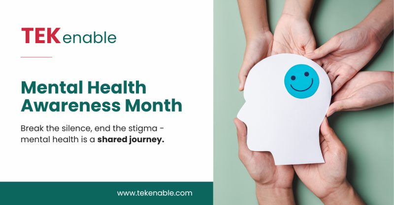 tekenable's tweet photo. At TEKenable, we believe that mental health is the foundation of a strong &amp; thriving workplace. 
 
This Mental Health Awareness Month, we’re committed to supporting the well-being of our team by fostering an open &amp; inclusive environment, providing &amp; encouraging work-life balance. https://t.co/btC1rMeUxc